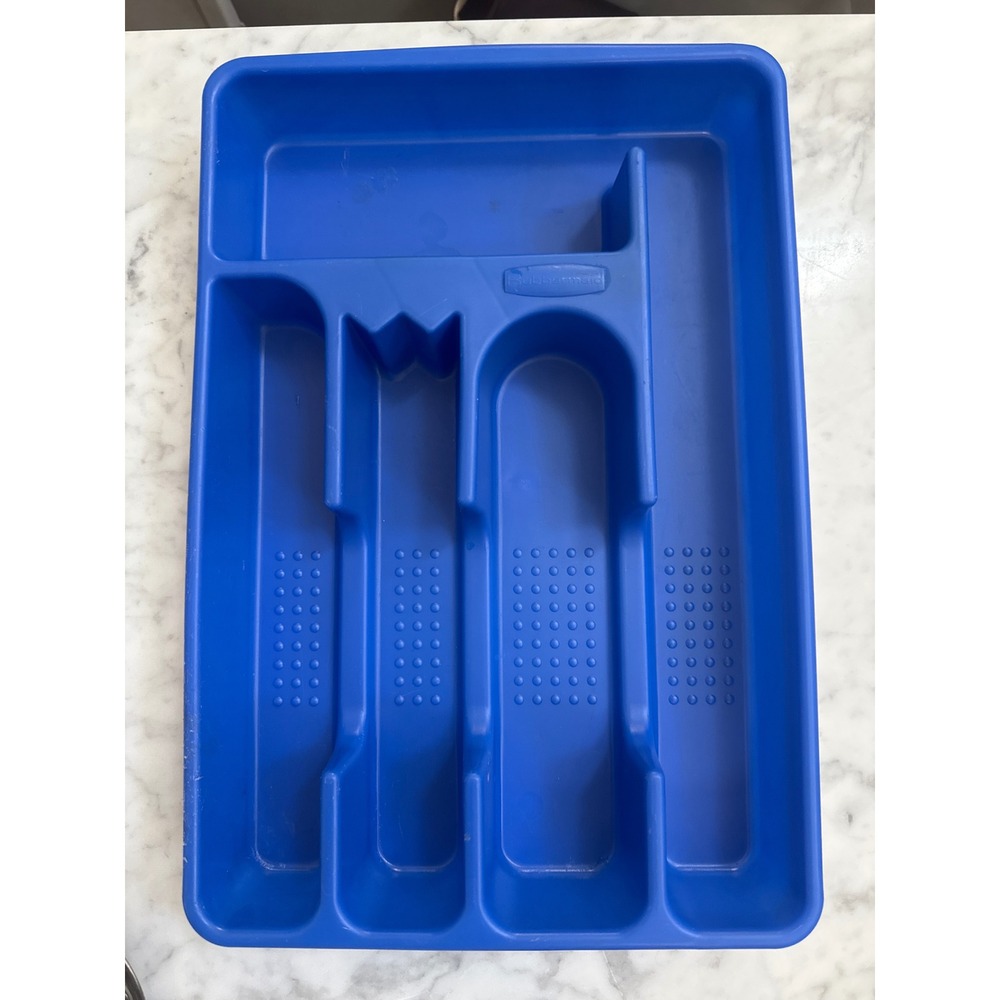 Vintage Rubbermaid Royal Blue Cutlery Tray 5 Compartment Utensil Organizer 2919
